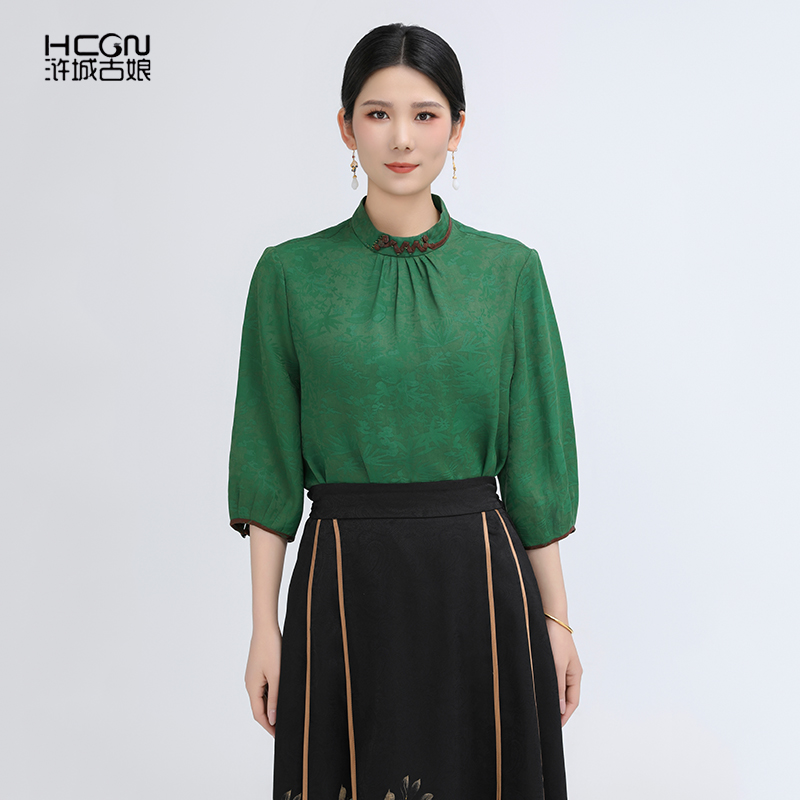 复古洋气高档女士长袖衬衣上衣独特漂亮的女款夏季衬衫WS050110