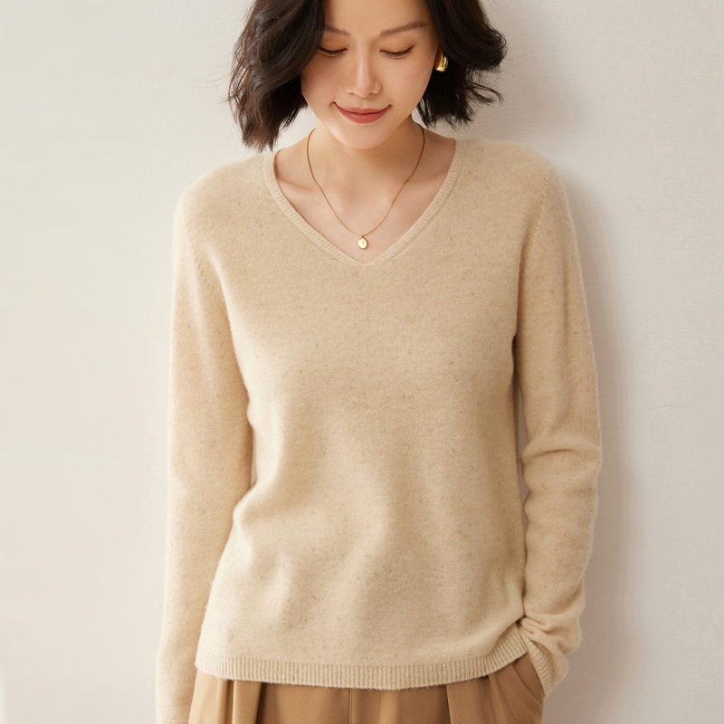 羊毛V领衫优雅一字领打底衫绒衫秋冬显瘦