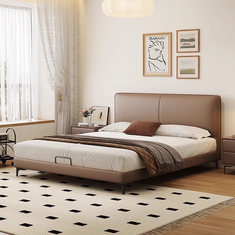 主卧大床真皮双人床1.8米豆腐块简约软包床小户型婚床主卧床#A60