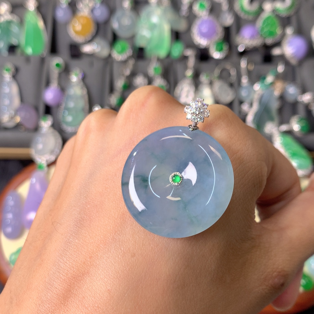 翡翠18K金镶嵌吊坠(不含链)