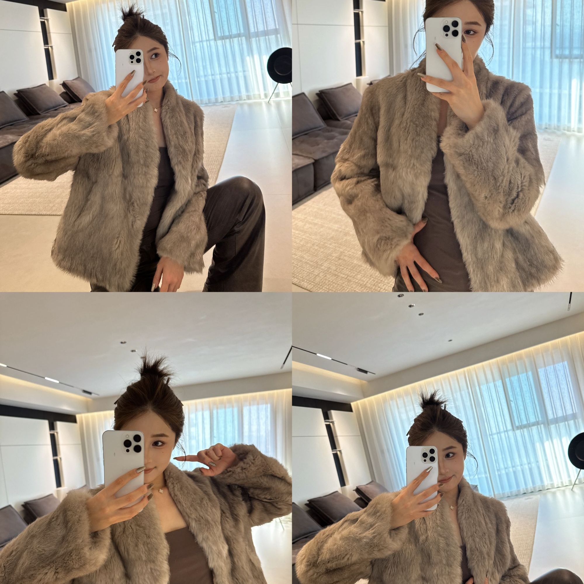 "NK服饰"25ss新款高级定制晕染整张兔毛皮v领短款外套