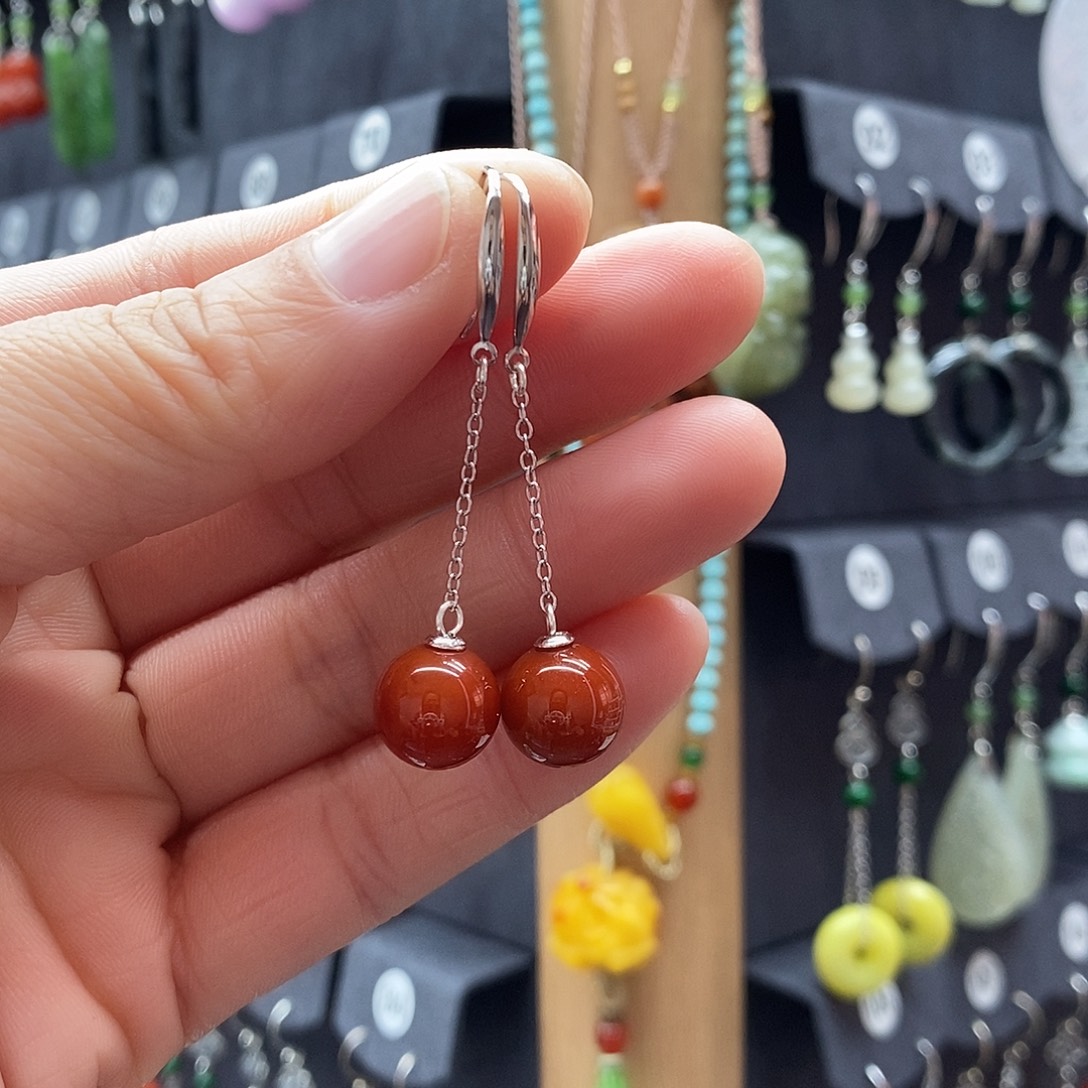 玛瑙/玉髓银S925镶嵌耳坠