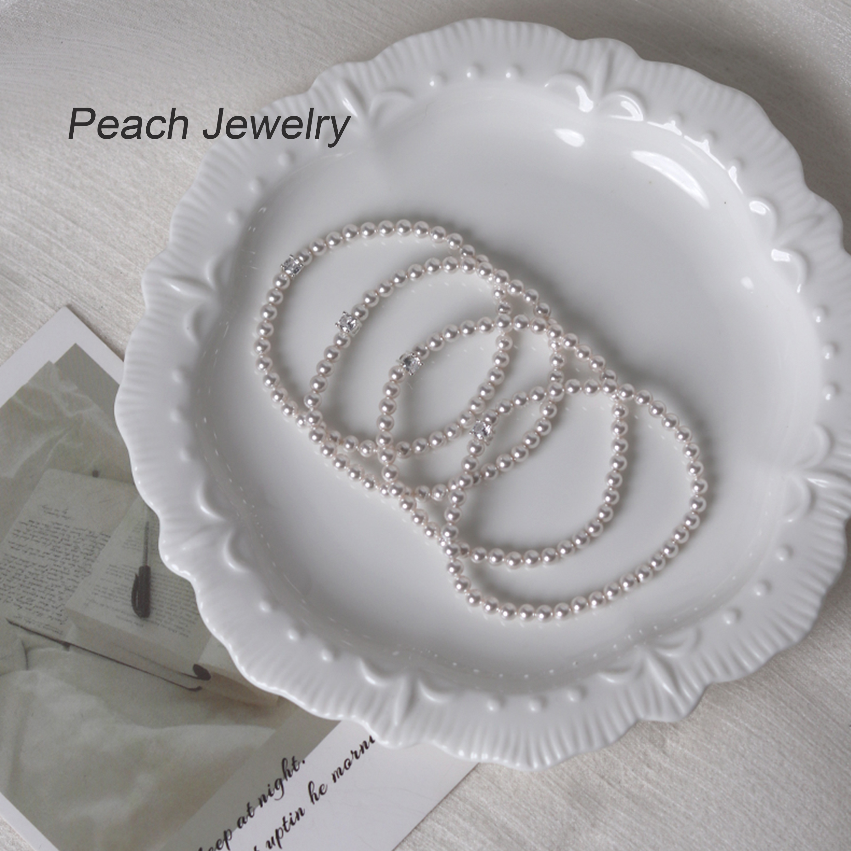 925银仿珍珠手链 施家珠珠手链（白色锆石） A1296  发一条