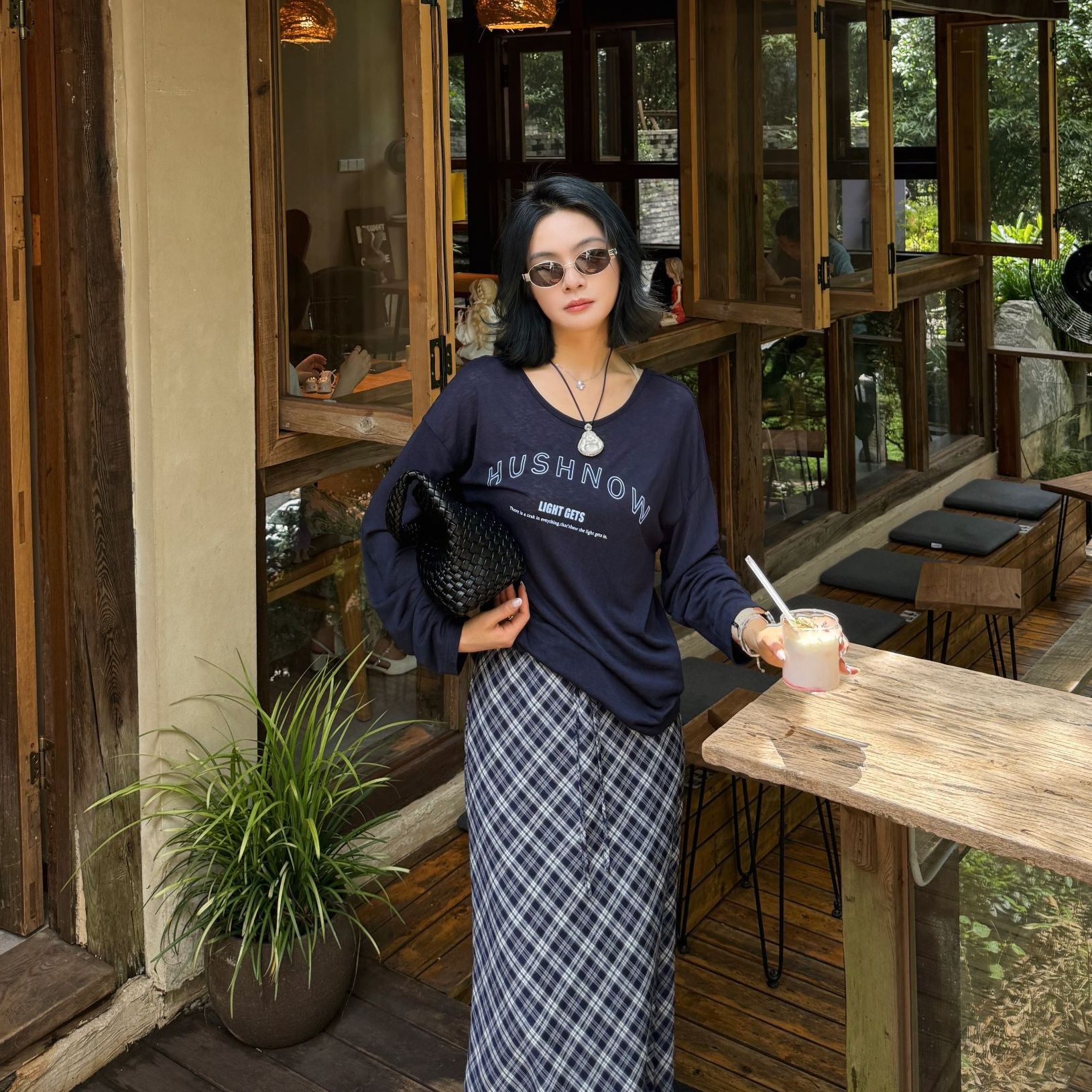 TheLOE/美式莱赛尔字母宽松显瘦天丝防晒衫露背T恤#06.13T-G5947