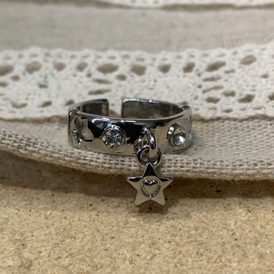 铜合金玻璃戒指 094/欧美活口镂空星星指环单只百搭小众个性