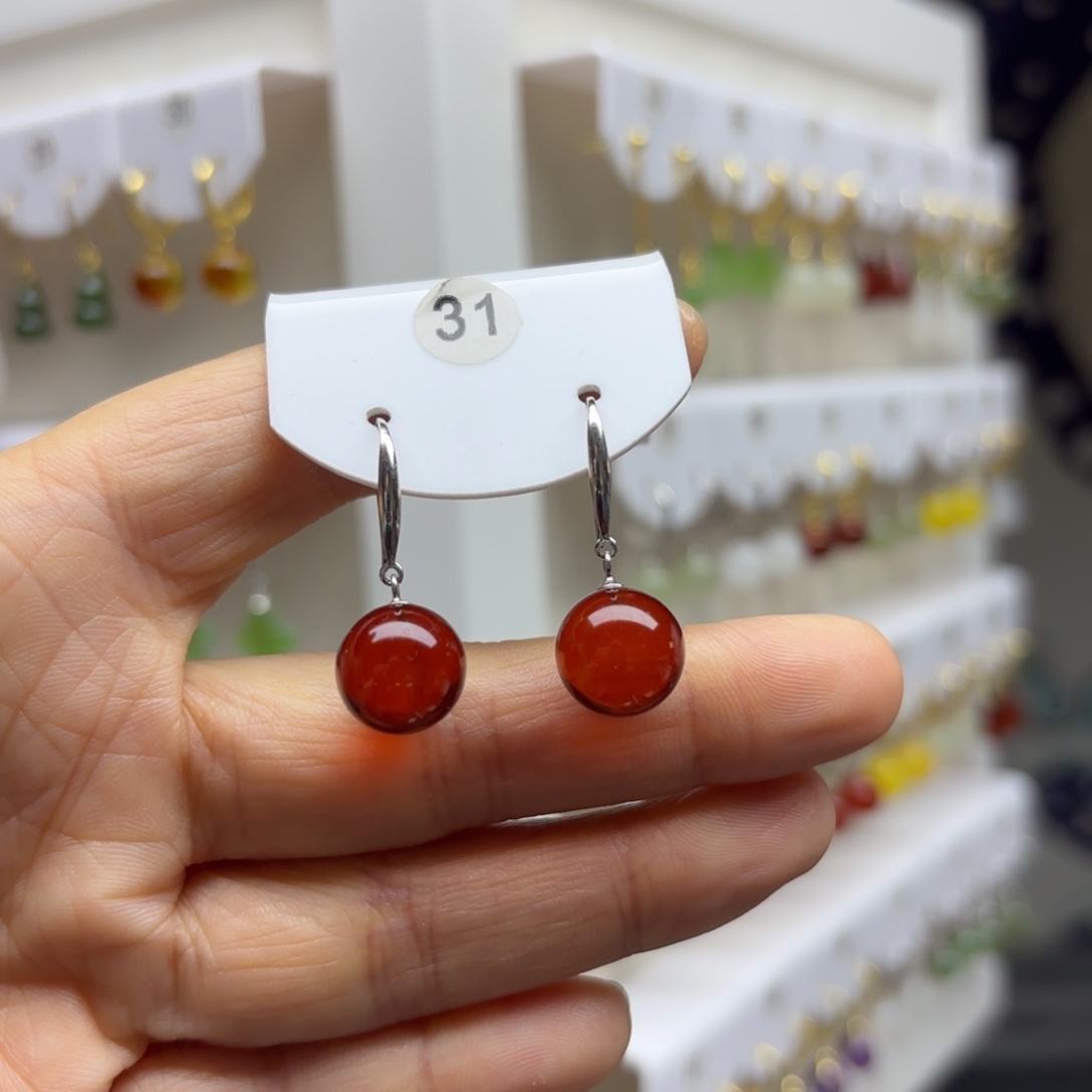 血珀银S925镶嵌耳饰