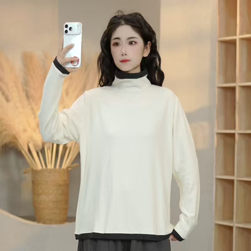 2010 秋冬季双面德绒高领打底衫女宽松保暖洋气长袖假两件内搭女