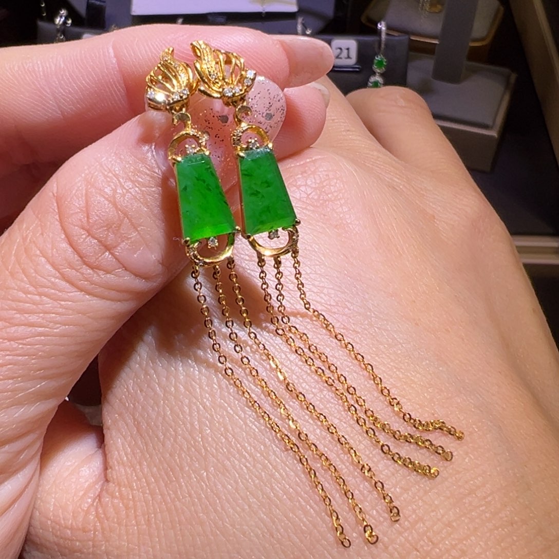 翡翠颈饰18K金镶嵌耳环