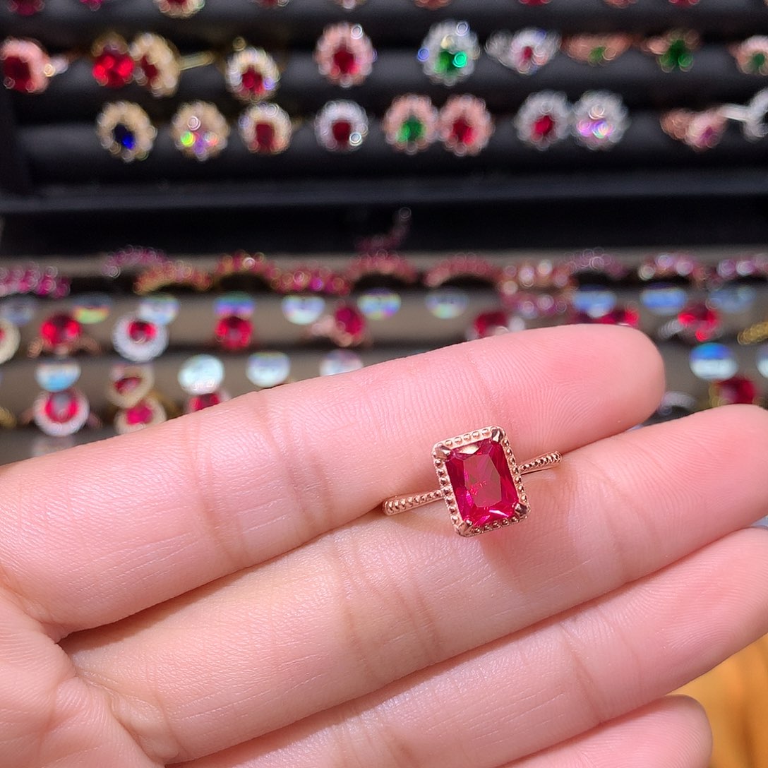 红宝石戒指银S925镶嵌688