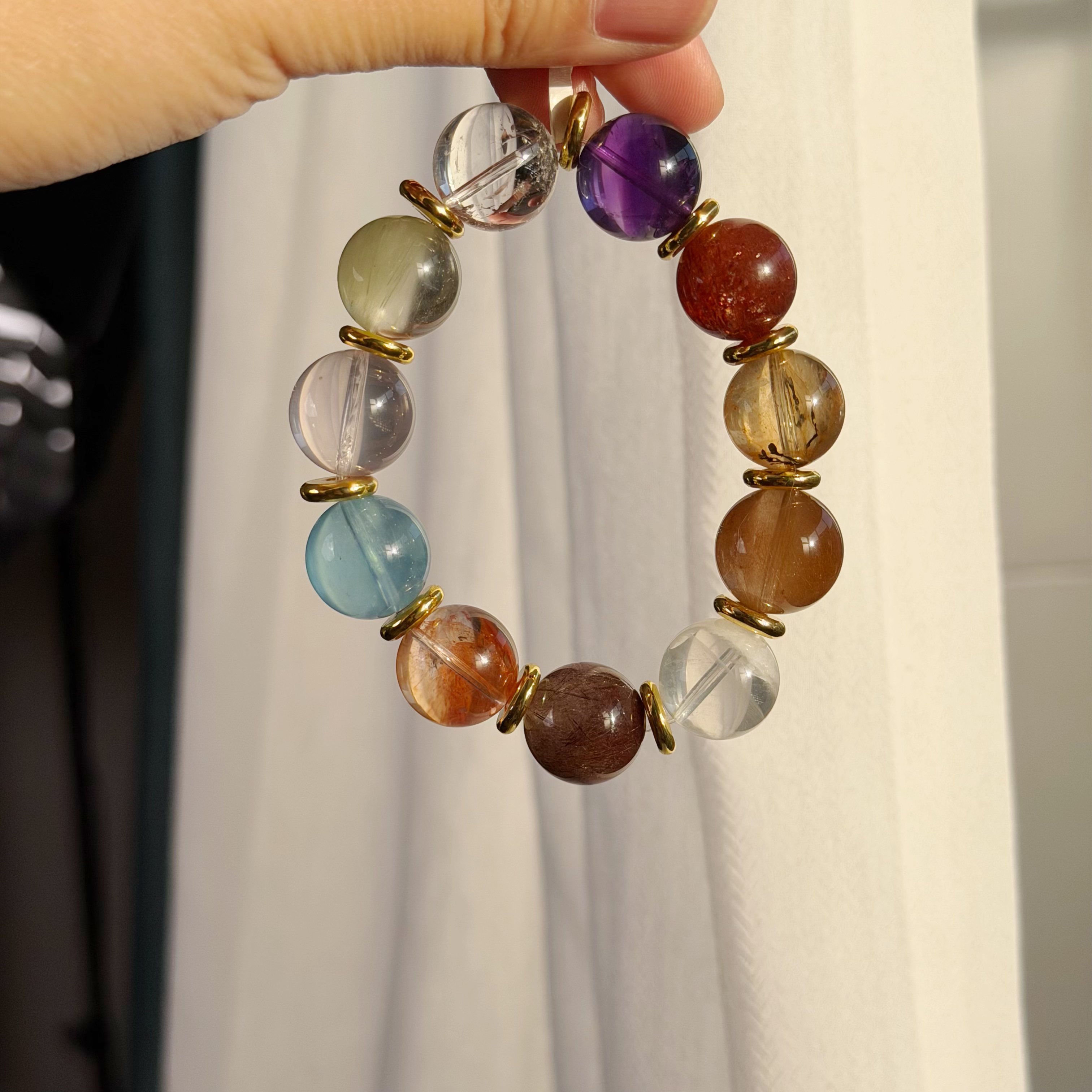 多宝手串小树胶花紫晶发晶孤品