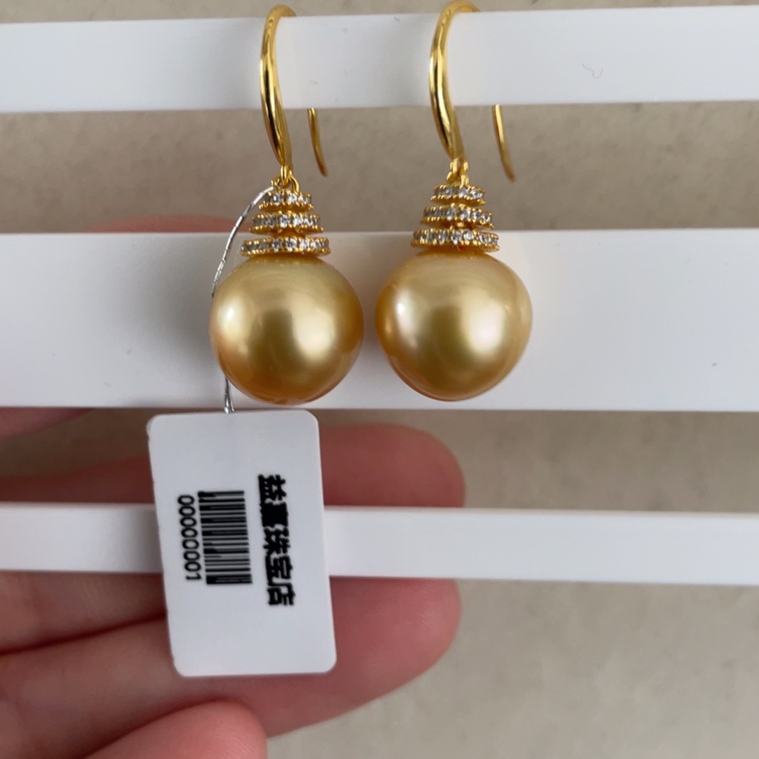 海水珍珠耳饰银S925镶嵌12-13mm