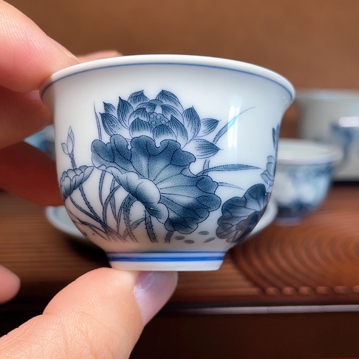 3个复古荷花小杯30毫升