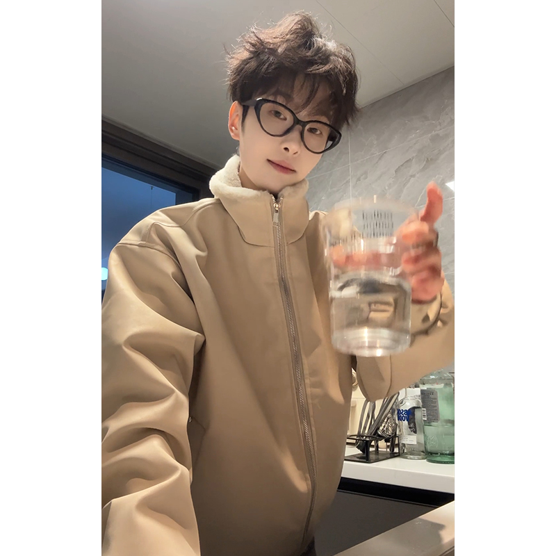 雾面扎染仿双色貂毛棉衣男款冬季美式加厚保暖立领座山雕夹克外套