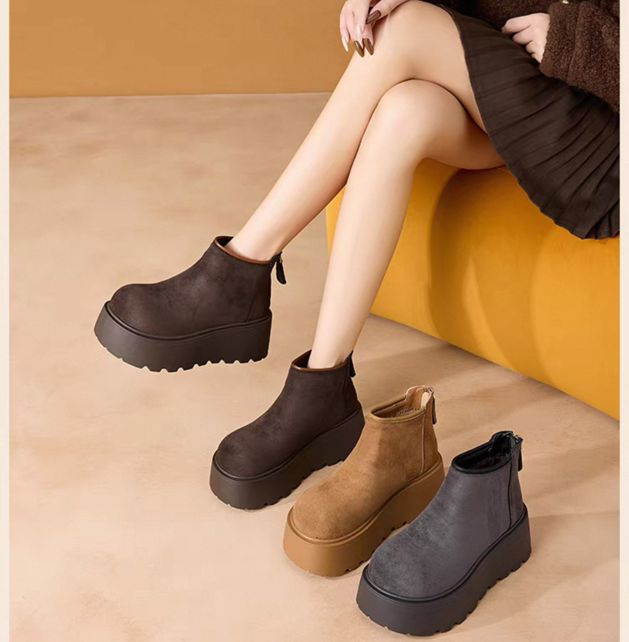 增高厚底博肯雪地靴女冬季2025新款加绒保暖加厚棉鞋短筒马丁靴女