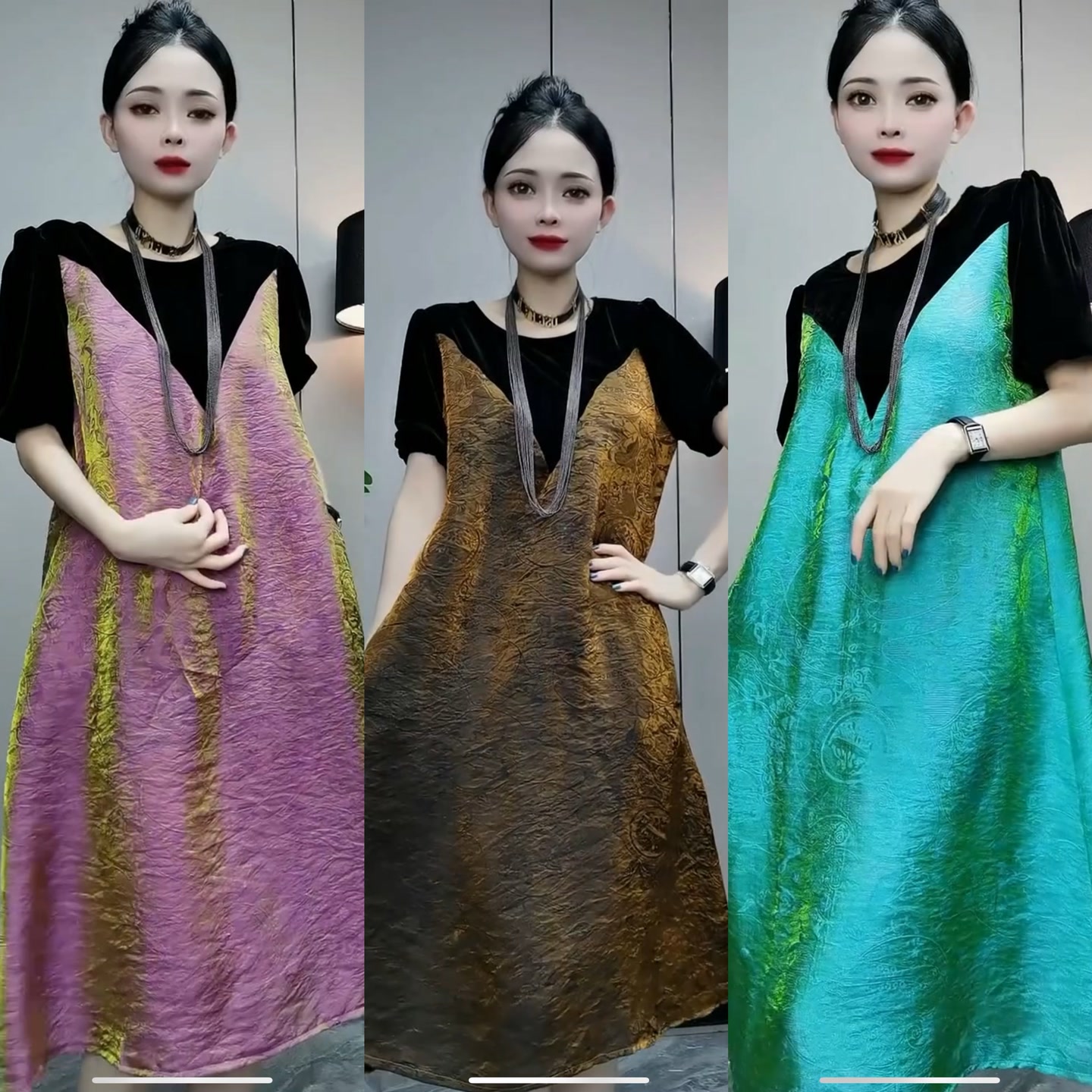 726#P高级感拼接撞色连衣裙2025夏季新款宽松显瘦中长款A字裙