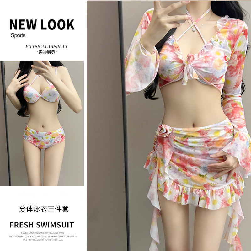 2025新款泳衣女比基尼四件套分体显瘦保守遮肚罩衫性感温泉泳装