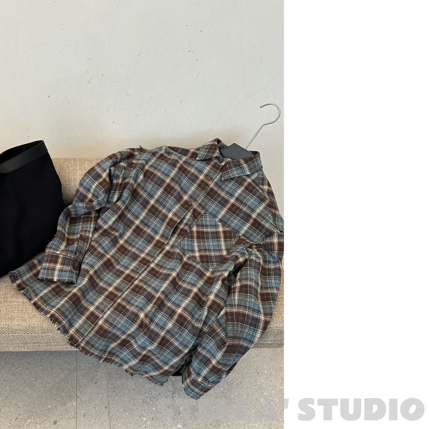 复古毛边格子衬衫 早秋