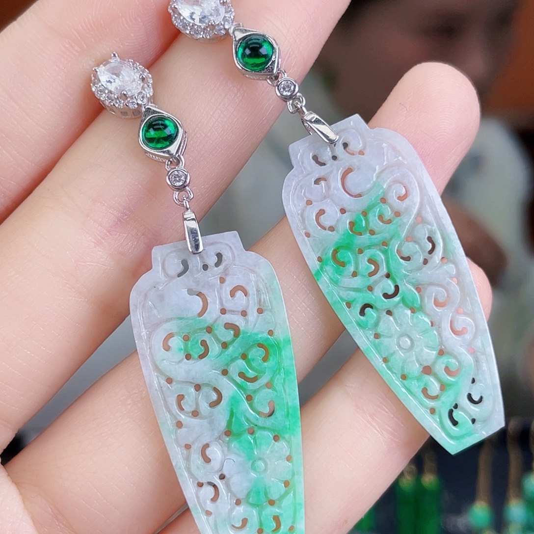 翡翠银S925镶嵌耳饰