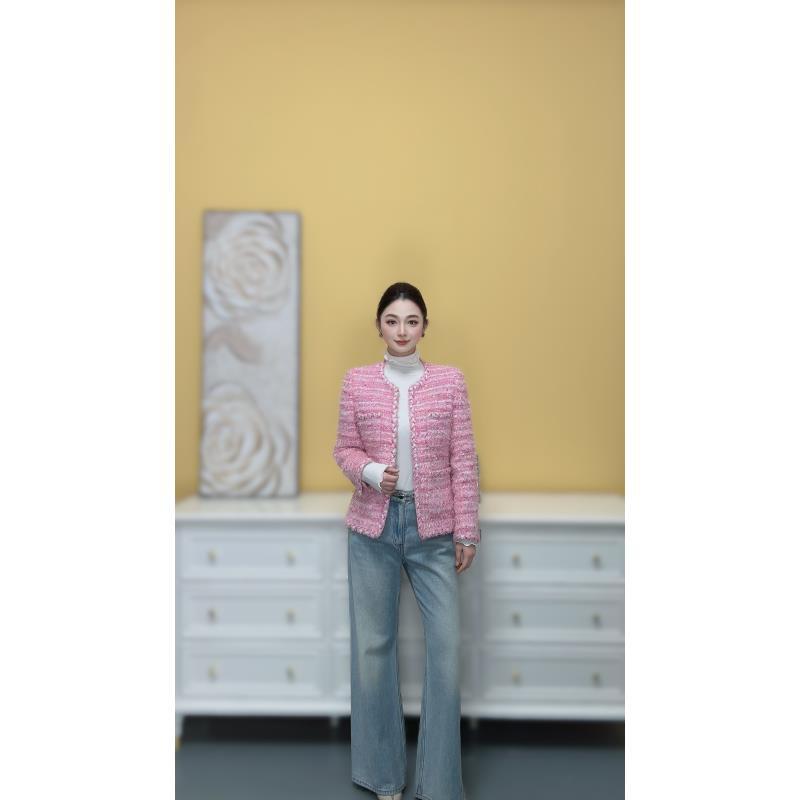 剀剀莉 粉色（桃花雪）高定花边时尚减龄显白圆领小香外套 0-15度穿