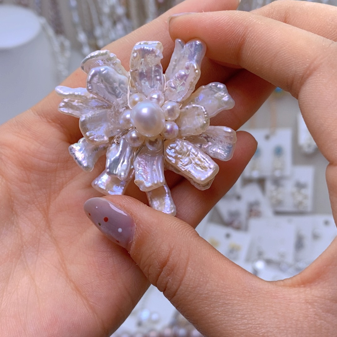 银S925镶嵌淡水珍珠耳饰