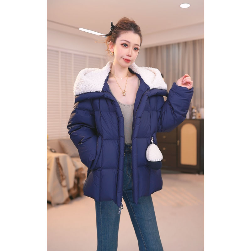 秋冬新款娃娃领拉链连帽羽绒服韩版宽松中长款外套女YX25A1112-1