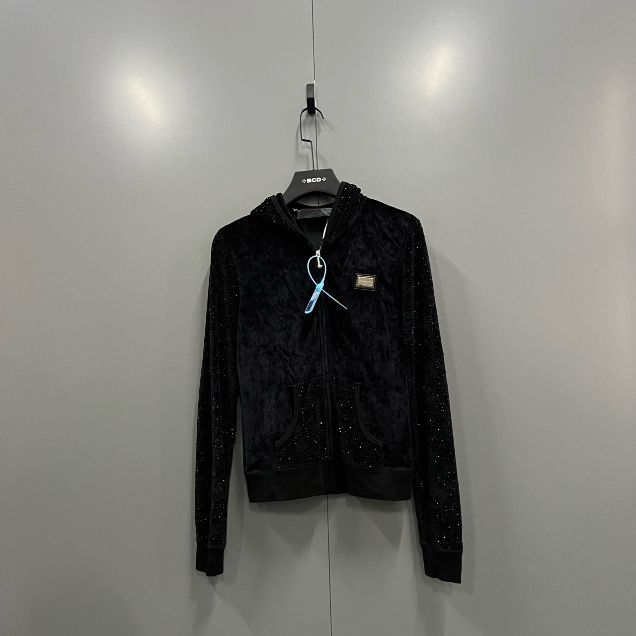 zz30 黑丝绒水钻徽标连帽外套打底衫S码/95新/007156