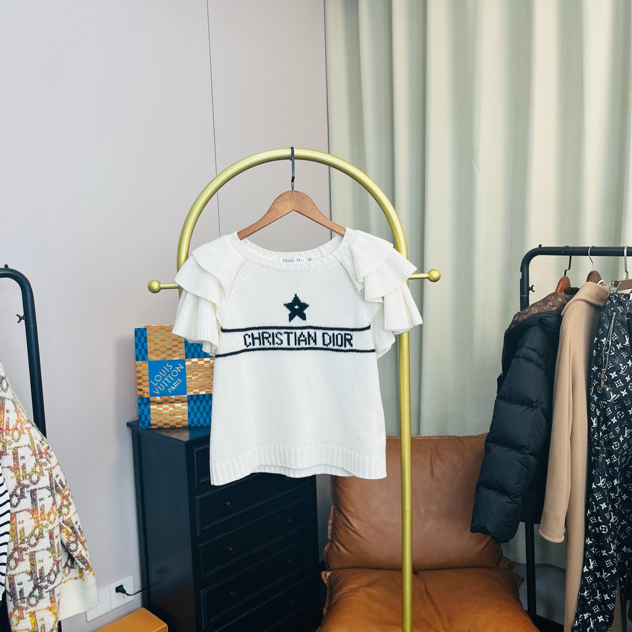 99新 DIOR/迪奥 白色五芒星蝴蝶袖针织短袖 42码/99新 无配件