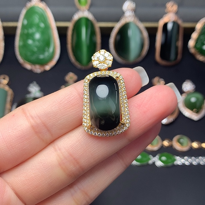 和田玉银S925镶嵌颈饰