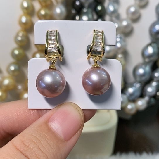 淡水珍珠耳饰银S925镶嵌11-12