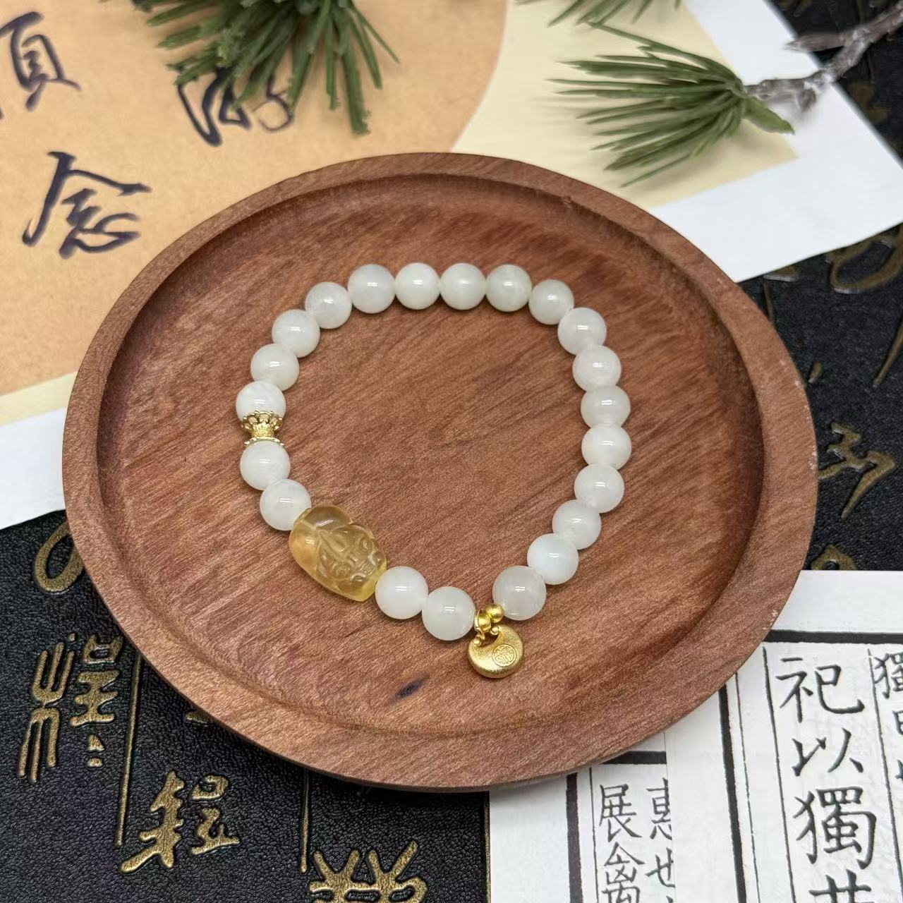 天然和田玉配水晶貔貅手链 多样性发一HTY805501