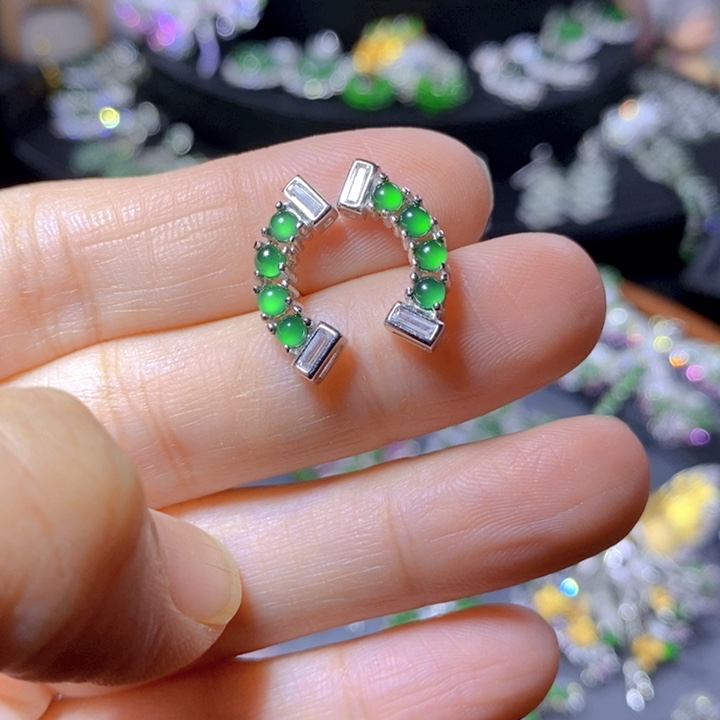 翡翠戒指银S925镶嵌天然翡翠