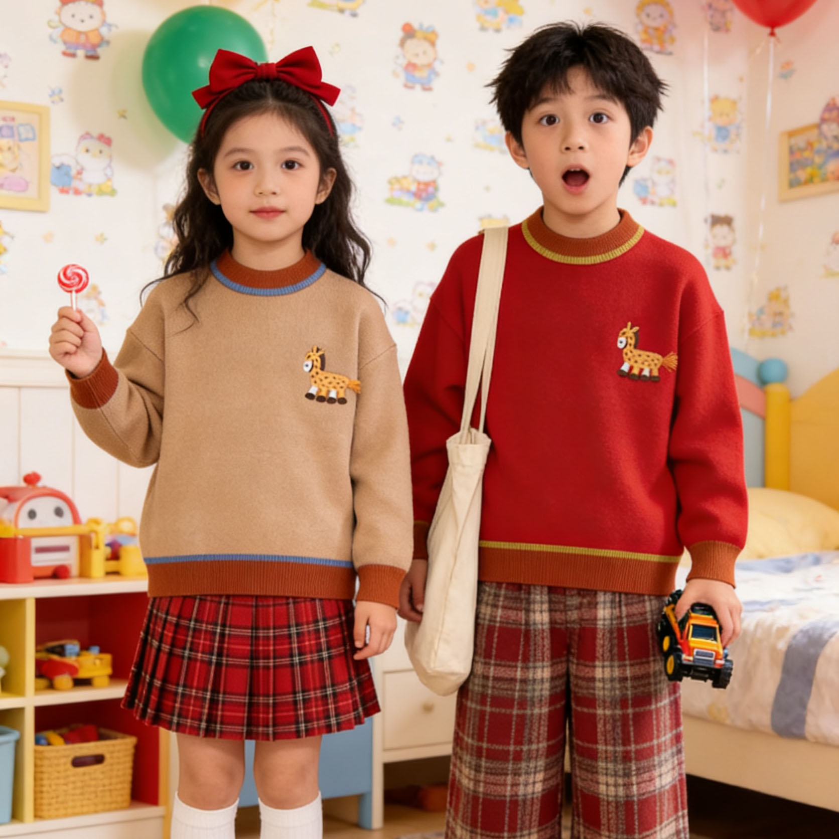 儿童毛衣2026冬季新款红色拜年服男女童加厚新年针织衫上衣本命年