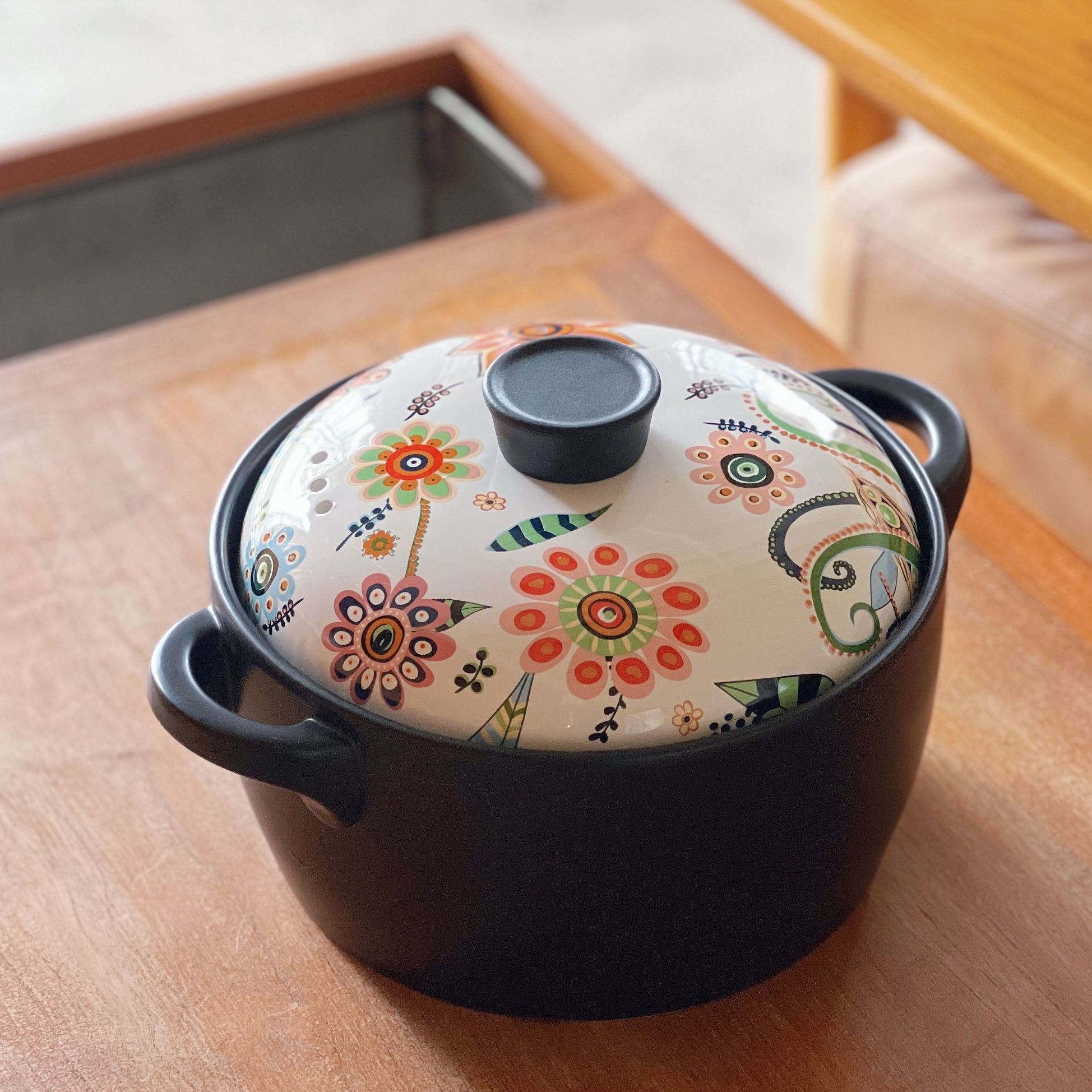 【万土烧】4.3L 波西米亚中汤锅 大容量砂锅 高温釉下彩 32*20CM