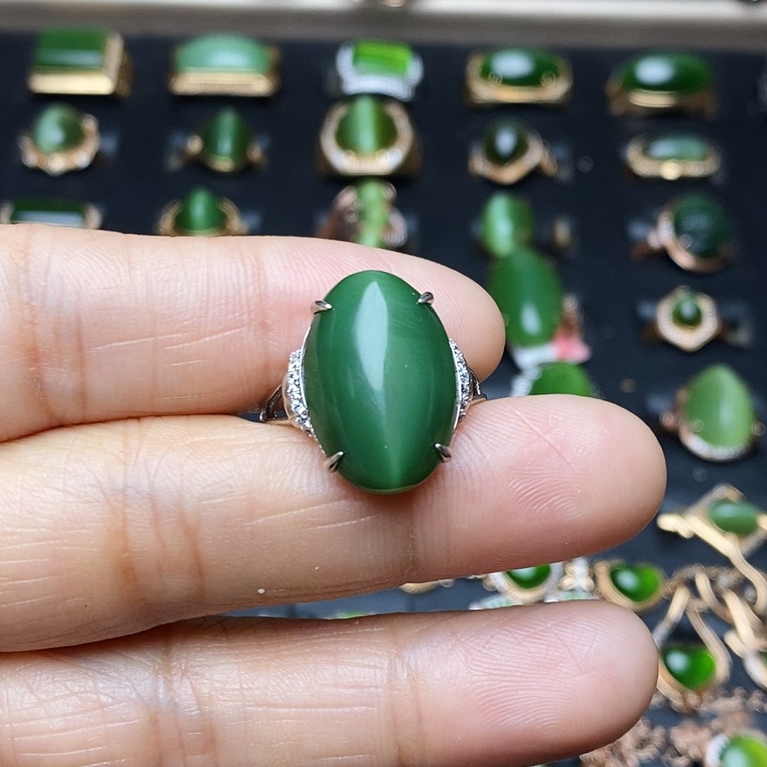 和田玉（碧玉）戒指银S925镶嵌