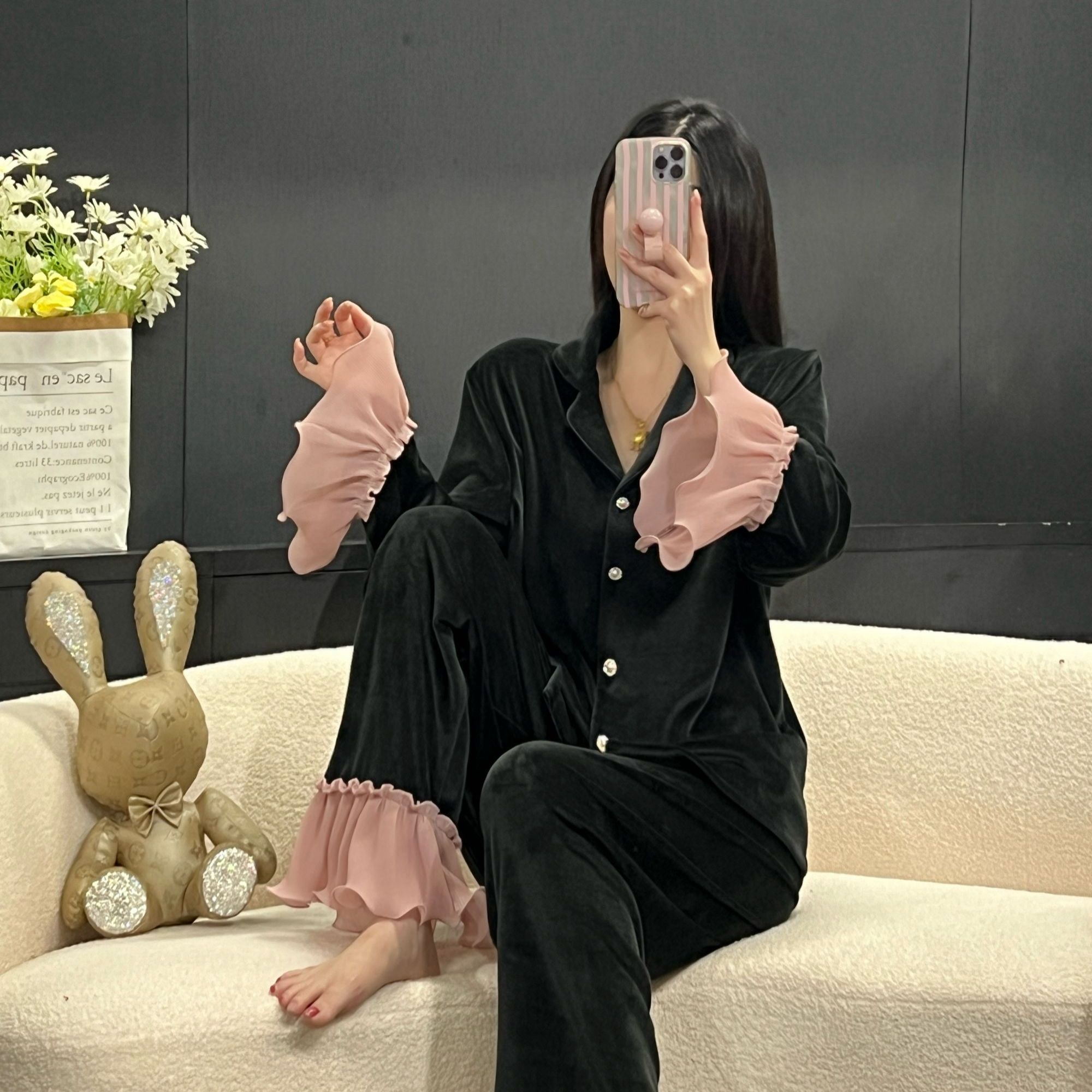 【范范】秋冬轻奢高级家居服套装网红睡衣甜美海岛绒睡衣
