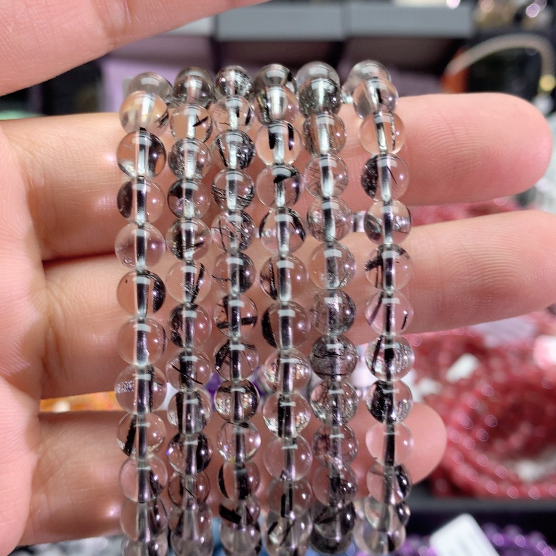 水晶手串未镶嵌黑发晶手链6+