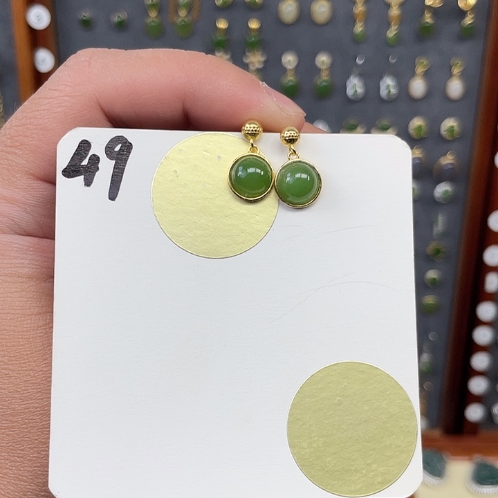 和田玉（碧玉）耳饰银S925镶嵌和田玉49