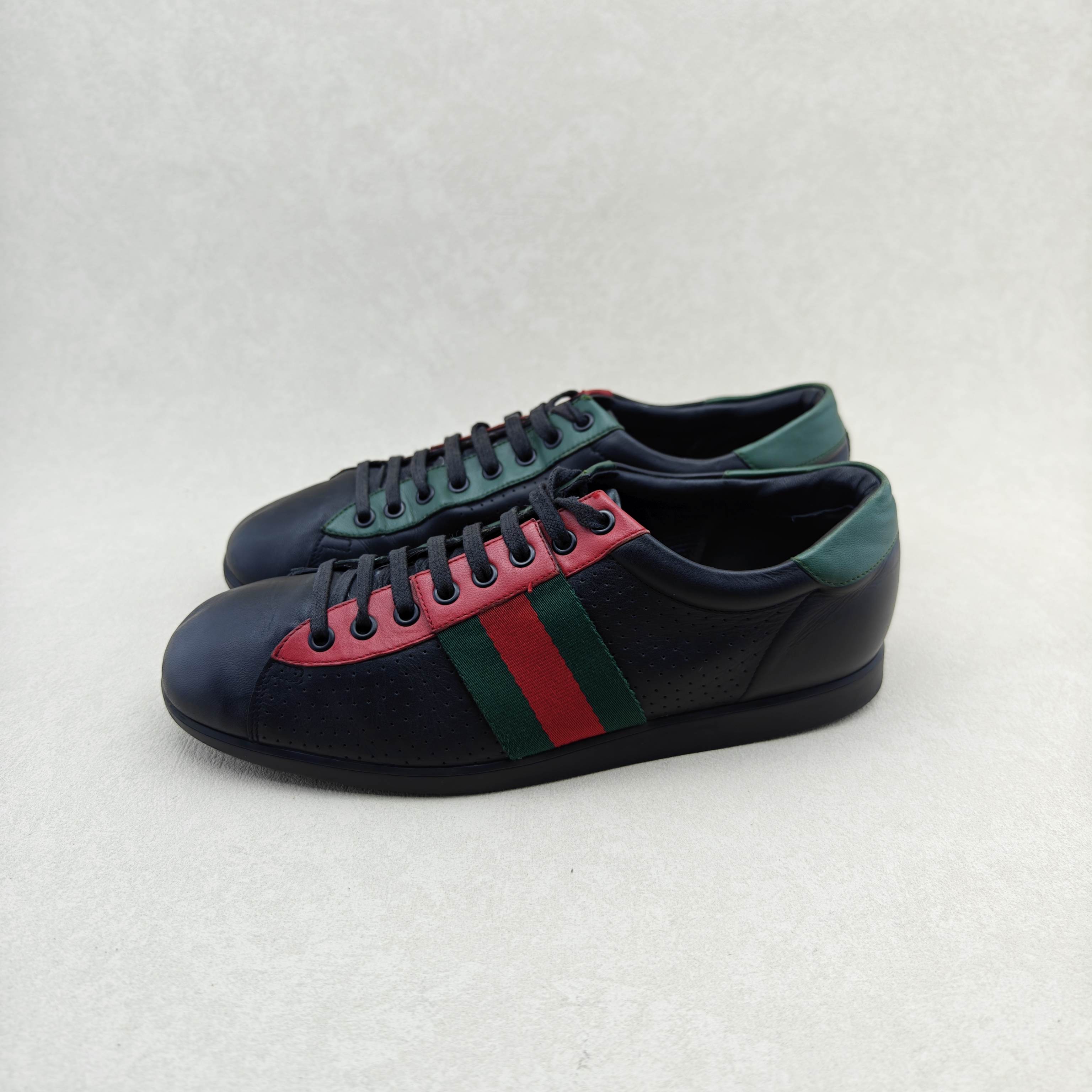 95新 GUCCI/古驰 42.5码/经典款红绿条纹织带低帮时尚休闲鞋/无盒