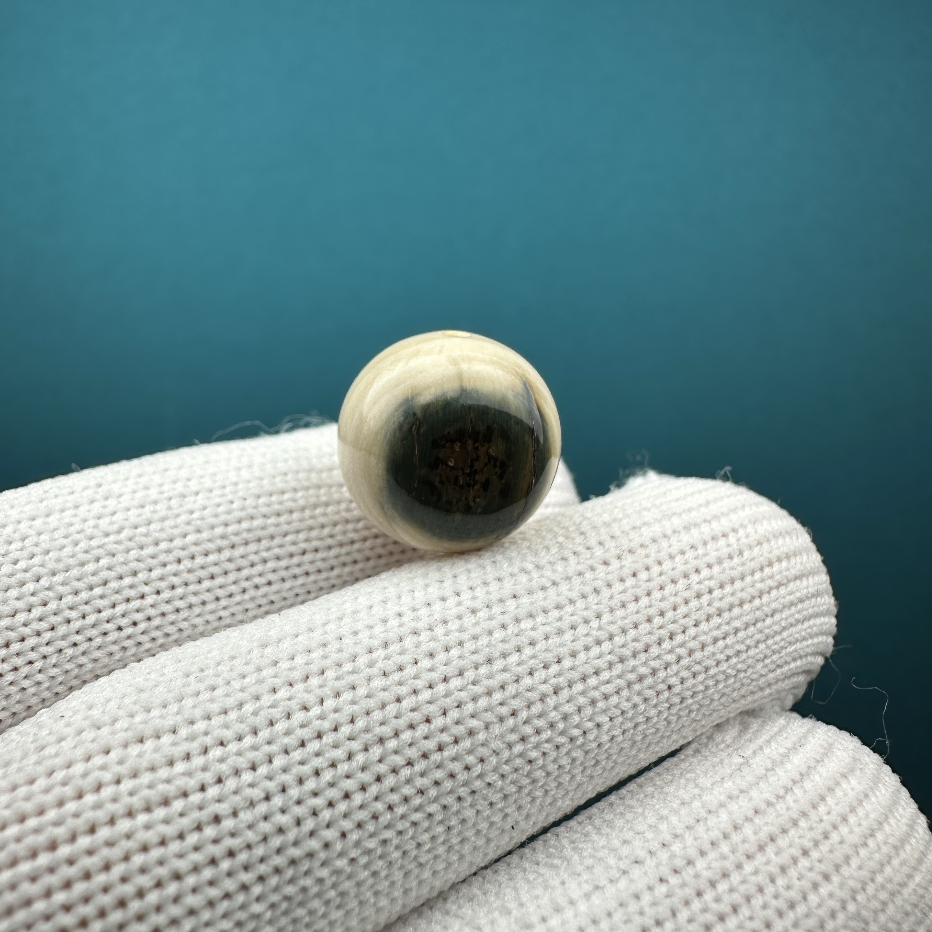 D32-96天然猛犸牙蓝眼单珠14mm支持鉴定假一罚四