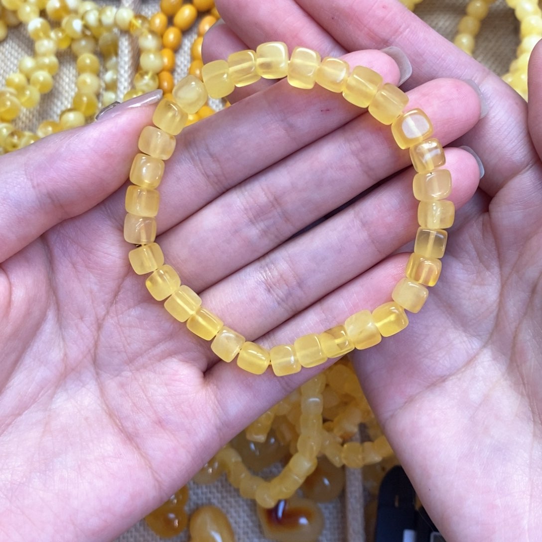 琥珀颈饰未镶嵌方糖手串
