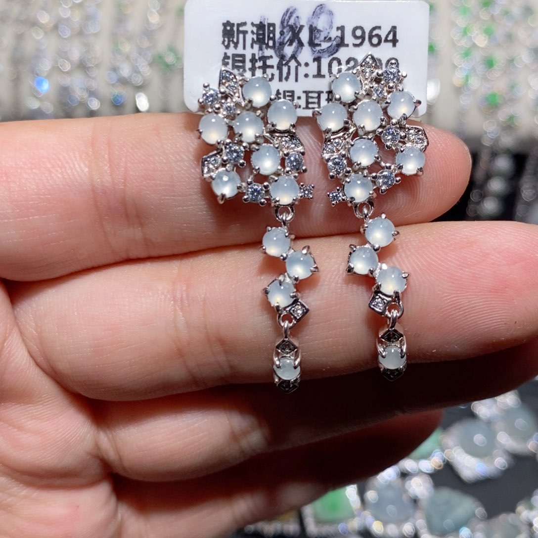 翡翠耳饰银S925镶嵌n j ko