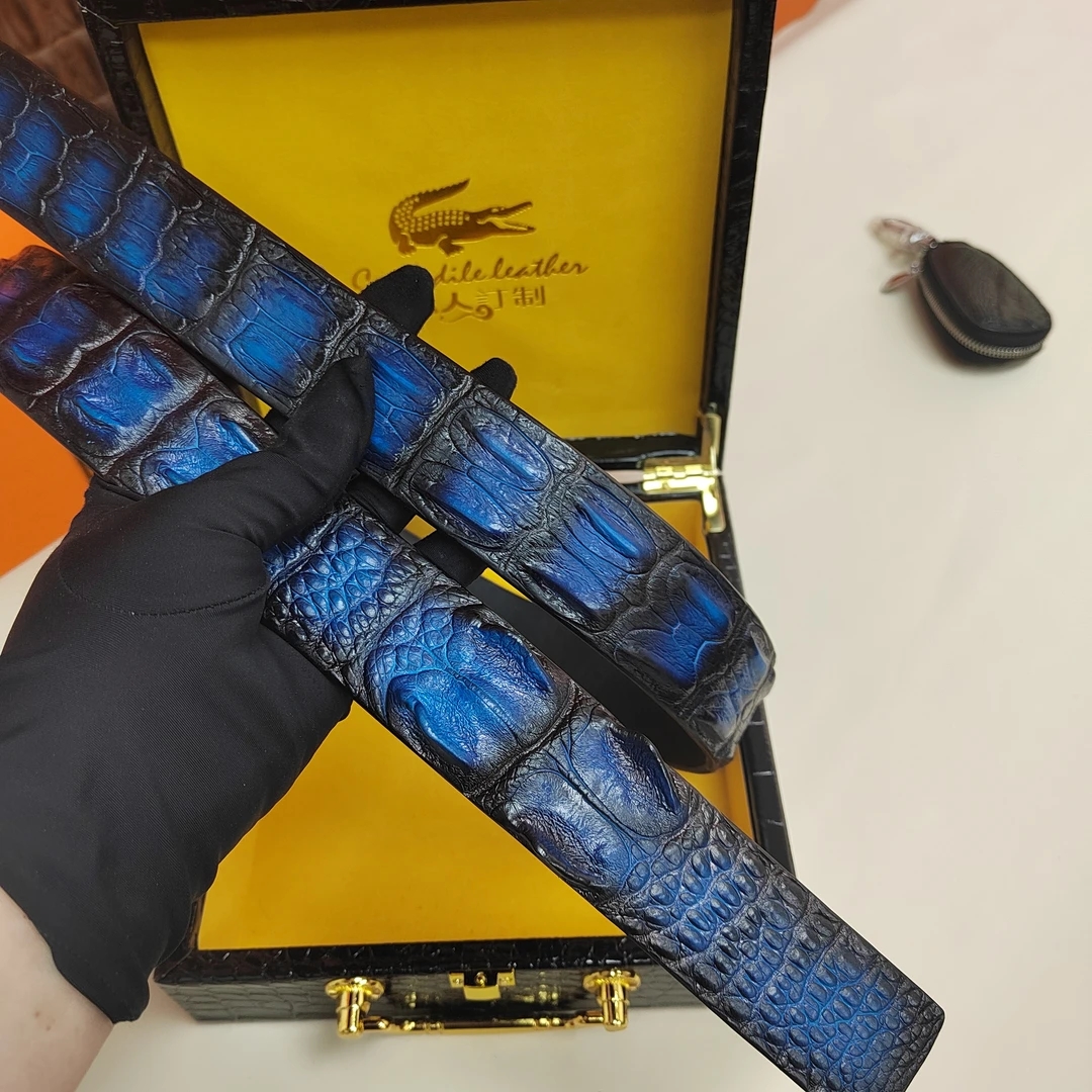 进口双骨咸水大湾鳄手工檫色真皮时尚腰带皮带男士皮带自动扣带