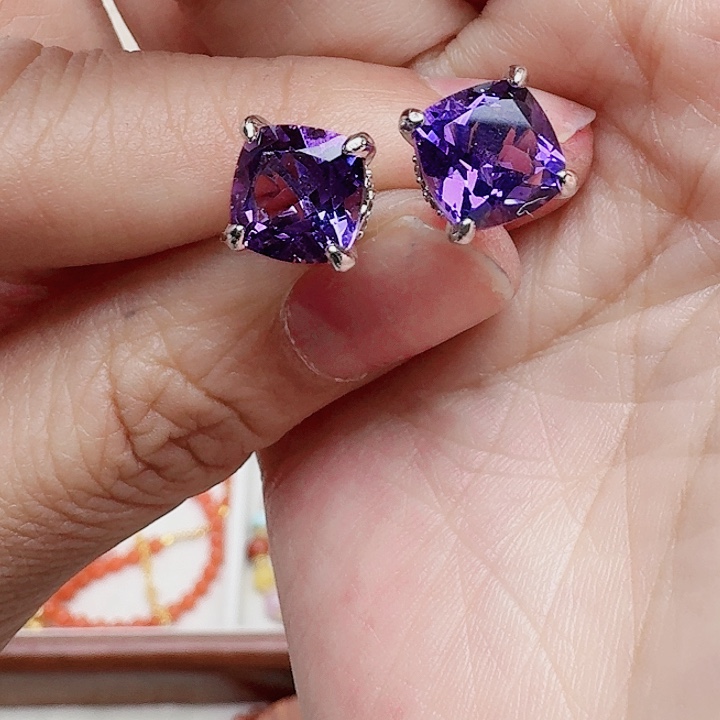 水晶耳饰银S925镶嵌耳钉