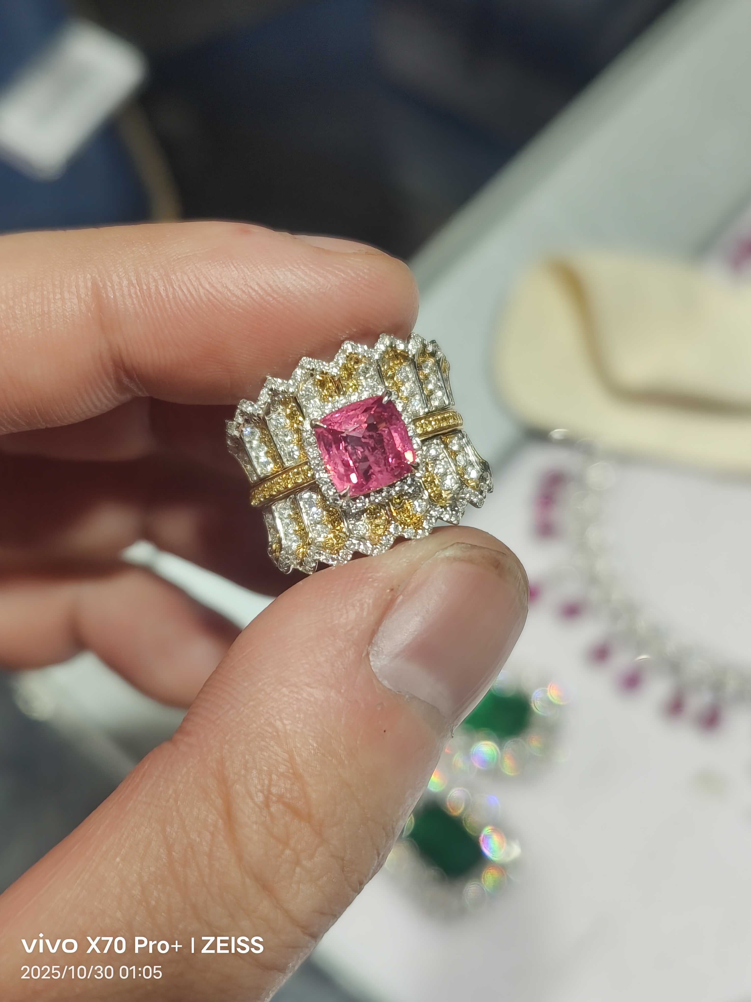 无烧尖晶帕帕拉恰色系星星/日月/云朵/宇宙金戒粉红戒指