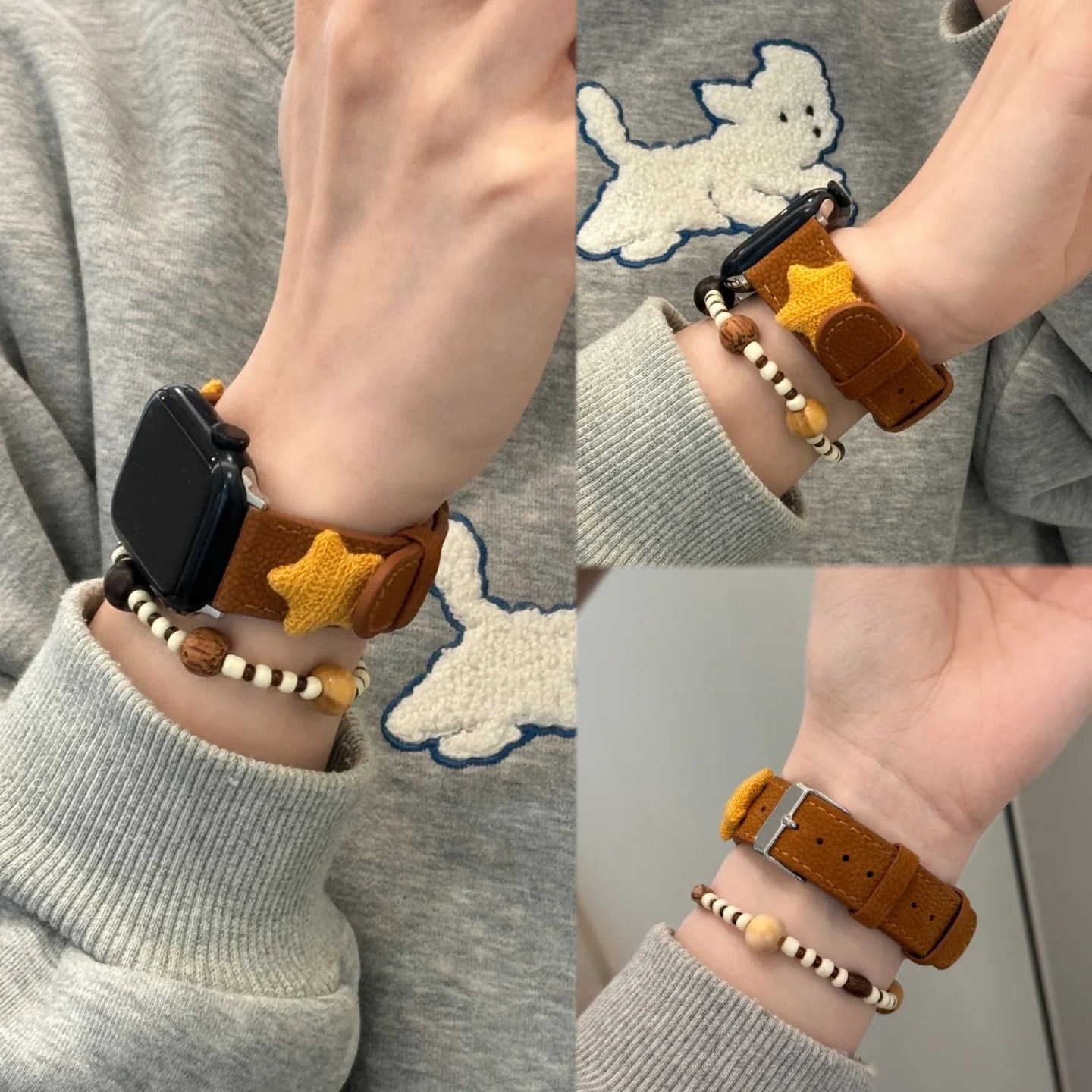 秋冬星星毛织真皮iWatchs11表带适用苹果S109se舒适华为Fit4/Fit3