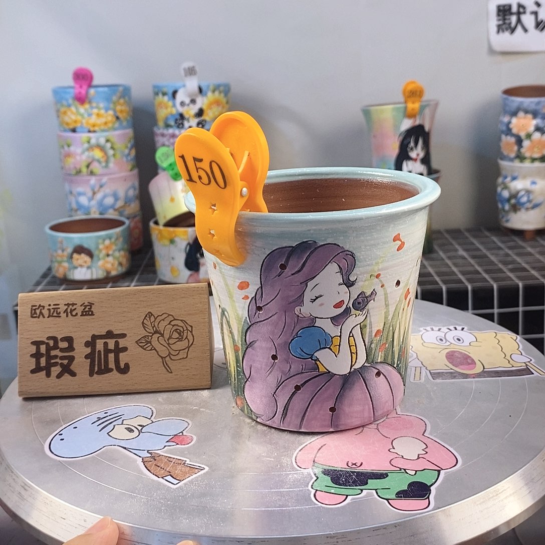 紫砂花盆红陶手绘花盆