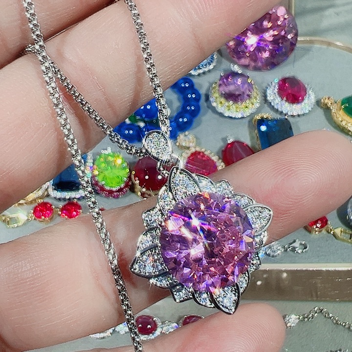 非金属红色蓝色满镶嵌吊坠戒指