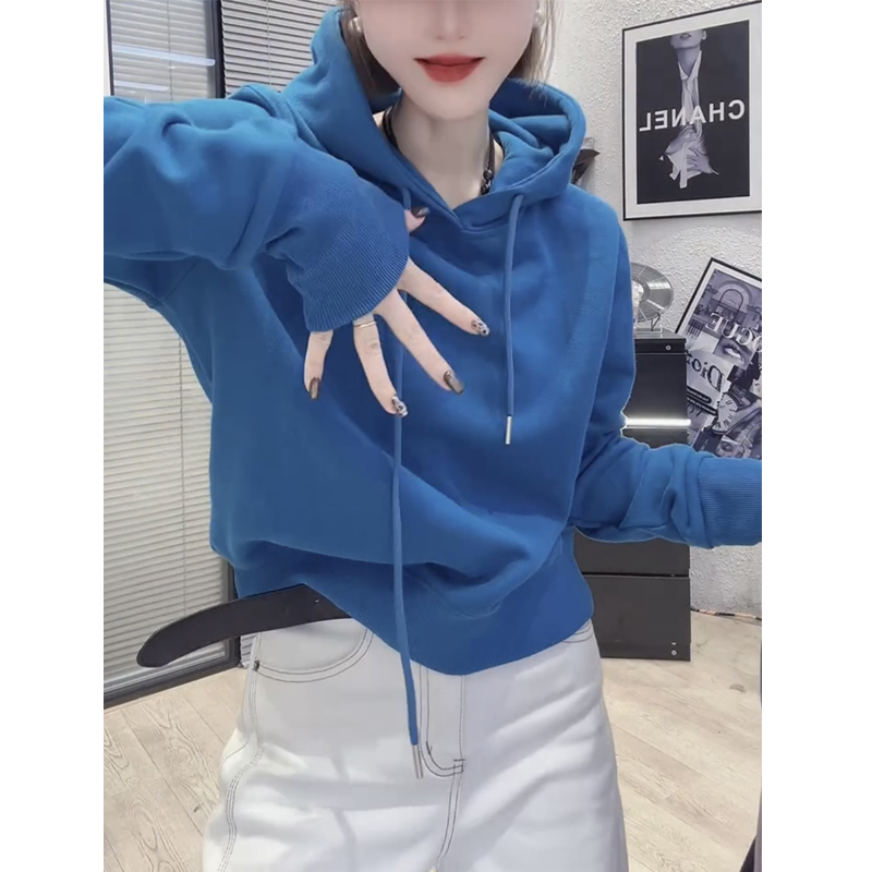 萱贝纯加绒加厚连帽外套女2025秋冬新款韩版时尚上衣显瘦打底卫衣