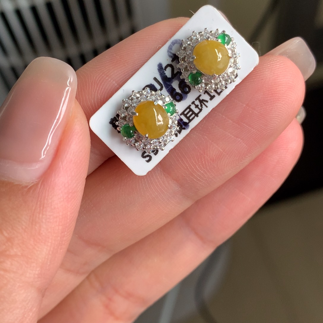 翡翠银S925镶嵌吊坠(不含链)耳钉