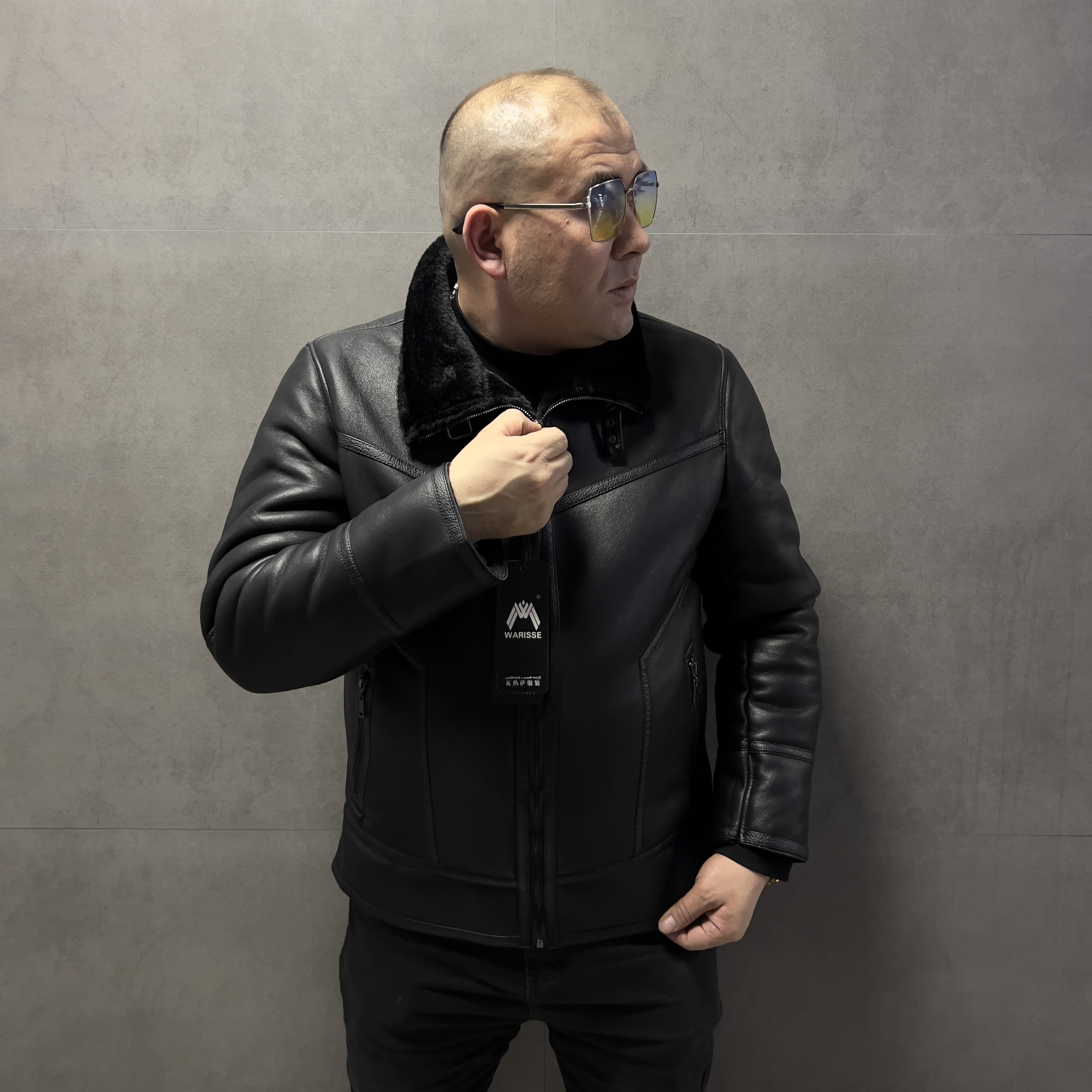 B3024时尚短款保暖修身通用立领秋冬夹克男士翻领皮夹克